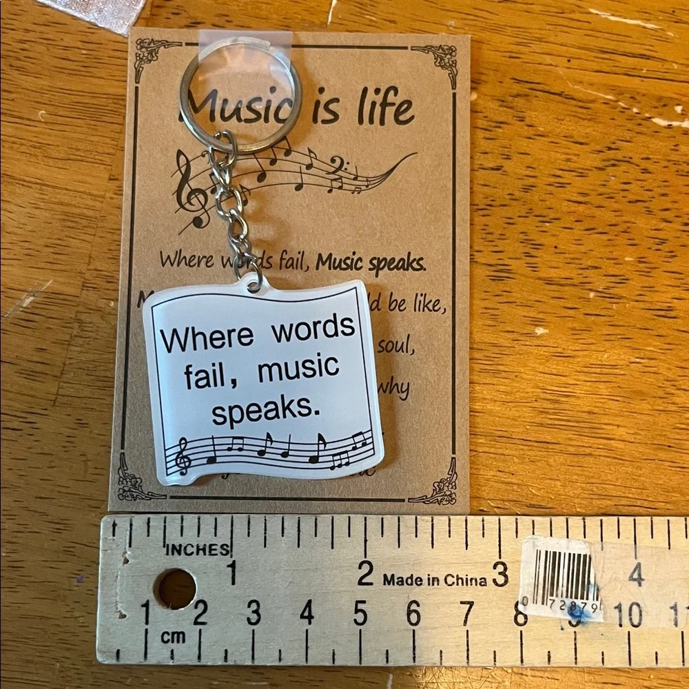 Music Is Life Quote Keychain with Organza Bag and Card